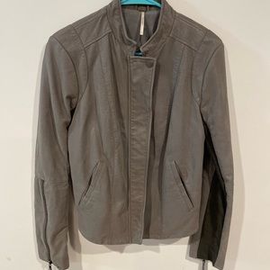 Gray leather jacket with detailing
